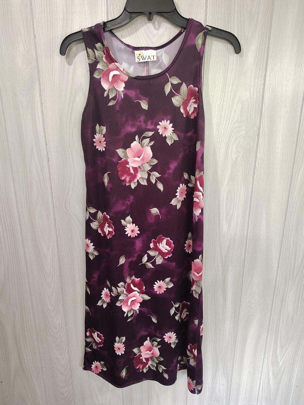 Women's Dark Purple Floral Fairy Peasant Sleeveless Dress Size 14.5 Y2K USA